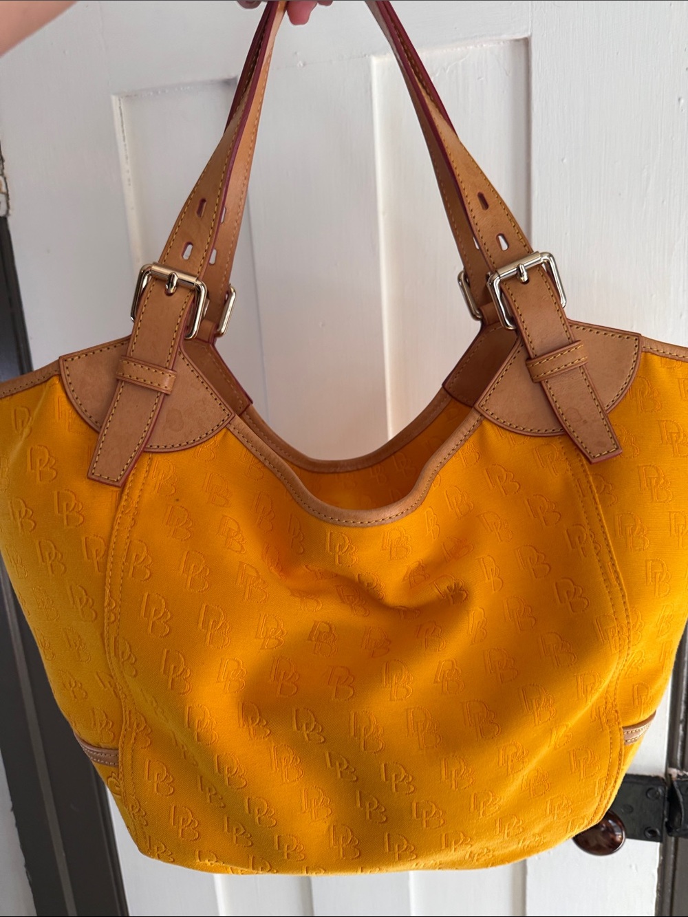 Dooney & Bourke Yellow Shoulder Tote with Tan Leather Trim